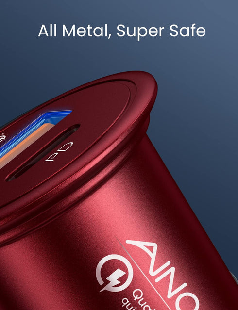 AINOPE USB C Car Charger 67.5W, Red Car Accessories Car Charger USB C for iPhone, Super Mini All Metal Fast Charging