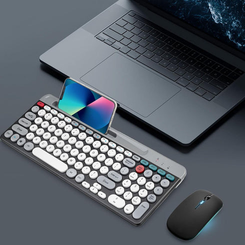 Keyboard Mouse Set, Dual Mode Bluetooth Combo with Vintage Round Keycaps for Gaming