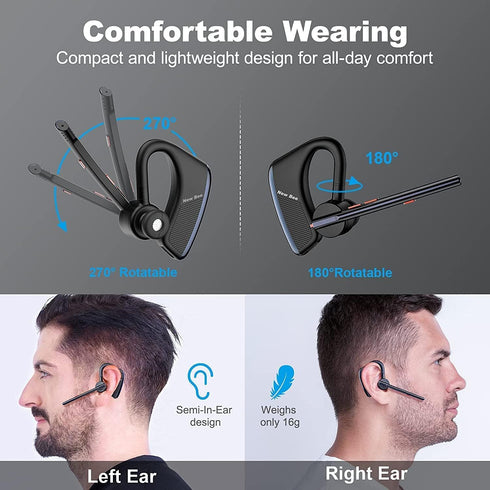 New bee Bluetooth Headset, 24Hrs Talktime, CVC8.0 Dual Mic Noise Cancelling, V5.2 Wireless Headset for Cell Phone