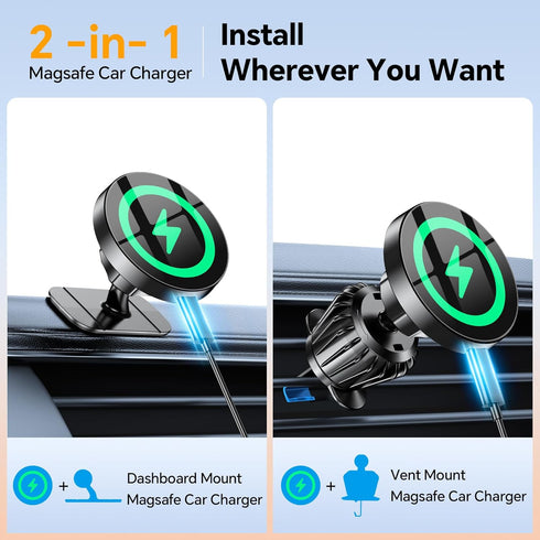 for iPhone MagSafe Car Mount Charger?Stronger Magnets? iPhone Wireless Car Charger Magnetic Phone Holder Mount,?Vent +Dash+Wall ? Fits iPhone 15 Pro Max 14 13 12 Plus Magsafe car Charger CarMount Case