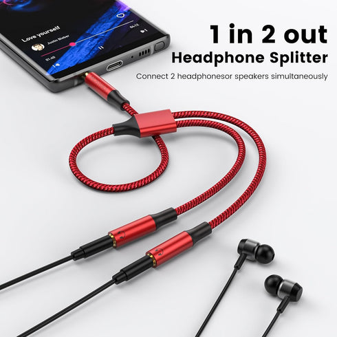 MOSWAG Earphone Splitter Headphone Splitter Adapter, 3.5mm Male to Audio Microphone Y Splitter Cable, 2 Dual 3.5mm Female Audio for iPhone Samsung PS4 Switch Tablets PC Laptop MP3 by MOSWAG