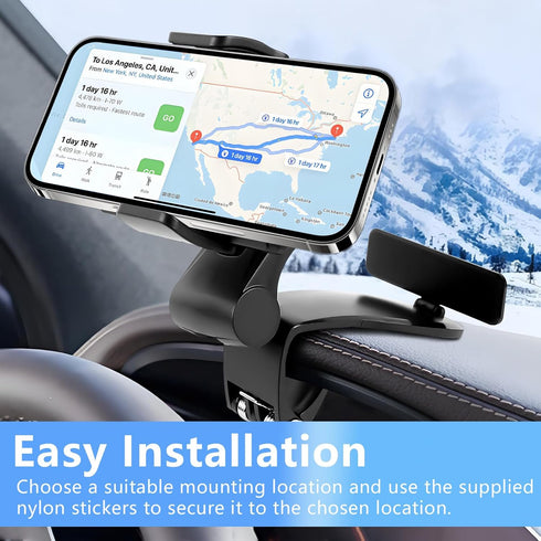 wuyaoyao 360 Phone Holder for Car, Clip-On Car Phone Mount for Dashboard, Rearview Mirror & Visor, Rotation Cell Phone
