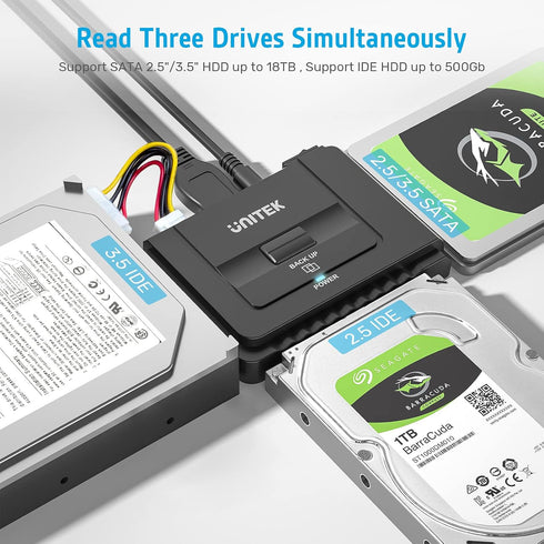 Unitek USB 3.0 to IDE and SATA Converter Kit for External Hard Drive, 2.5/3.5 HDD/SSD, 12V/2A Power Adapter