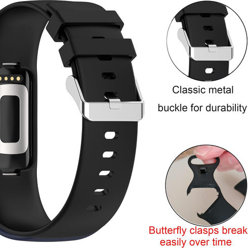 Silicone Sport Band Compatible with Fitbit Charge 6/Charge 5, Soft Silicone Strap with Shatter-Resistant Protective Case