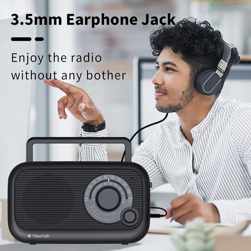 AM FM Radio with Best Reception, Portable Bluetooth Speaker Radio, Battery Operated or AC Power, Black