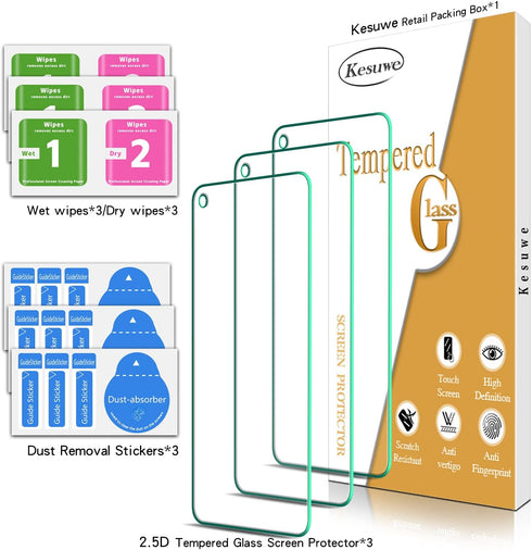 Kesuwe Screen Protector for Motorola Moto G Power 2020 - 3 Pack, Tempered Glass, 9H Hardness, Bubble Free