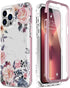 Esdot for iPhone 13 Pro Max Case with Built-in Screen Protector, Military Grade Cover, Pink Flowers Leaves