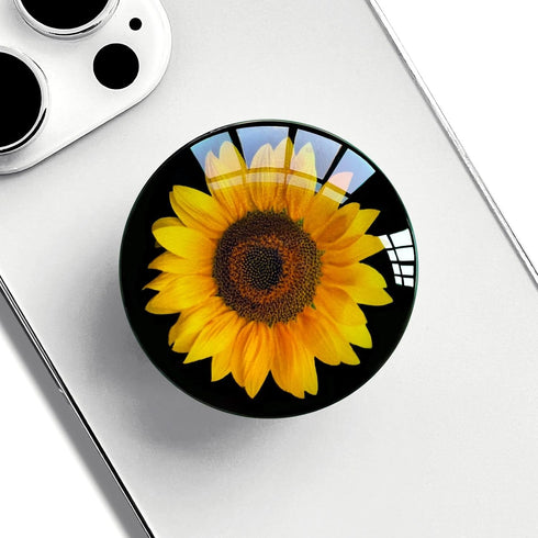 Ksadiye Translucent Clear Phone Grip with Expanding Kickstand,Cell Phone Collapsible Stand Sunflower Flower