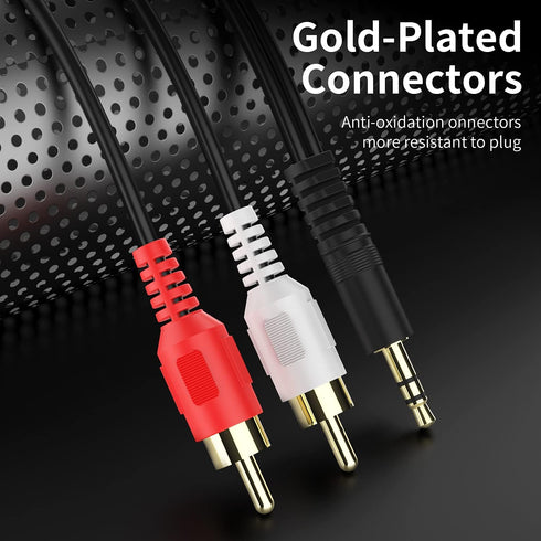 3.5mm to 2 Male RCA Cable 25FT, Stereo Audio Adapter Braided Hi-Fi Sound Auxiliary RCA Y Splitter, Metal Shell Shielded Aux RCA Y Cord Compatible with Smartphone MP3 Tablet Speaker, 25FT by Abireiv