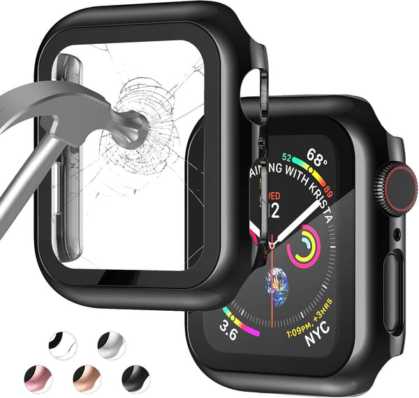 Case for Apple Watch 38MM Series 3/2/1 with Built-in Tempered Glass Screen Protector, Ultra-Thin Bumper Hard PC Cover