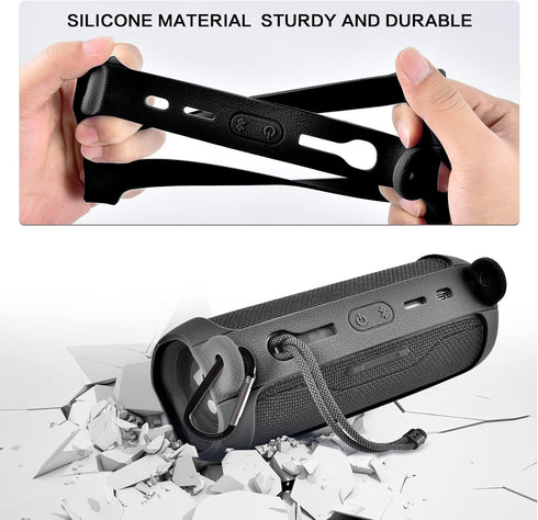 Silicone Case for JBL FLIP 6, Waterproof Portable Bluetooth Speaker Cover with Shoulder Strap and Carabiner - Black