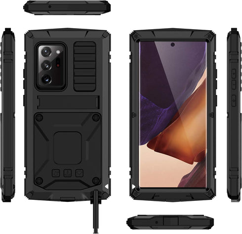 Aluminum Metal Waterproof Case for Samsung Galaxy Note 20 Ultra, Shockproof Military Heavy Duty Sturdy Protector, Black