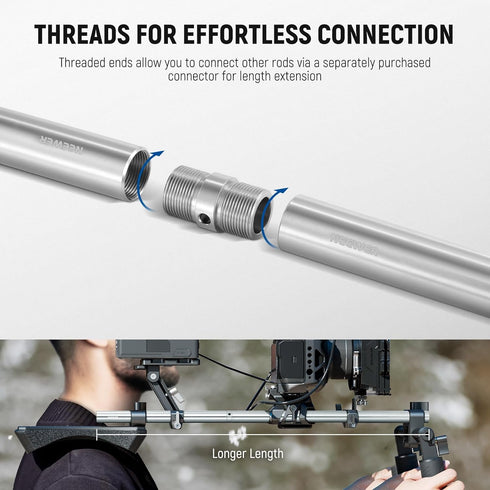 NEEWER 12"/300mm Heavy Duty Stainless Steel Support Rod for Professional Filmmaking, Video Camera, Cinema Camera
