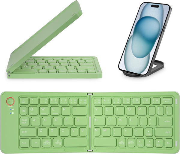 Mini Foldable Bluetooth Keyboard, Portable Wireless Full Size Keyboard (Sync Up to 3 Devices), Ultra-Slim Aluminum
