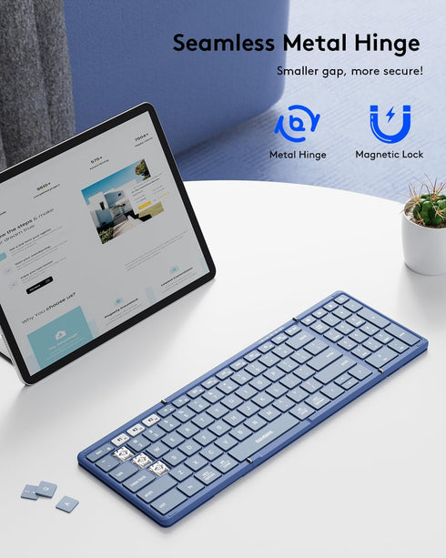 Samsers Foldable Bluetooth Keyboard with Numeric Keypad, Full-Size Wireless Folding Keyboard with PU Leather, Portable