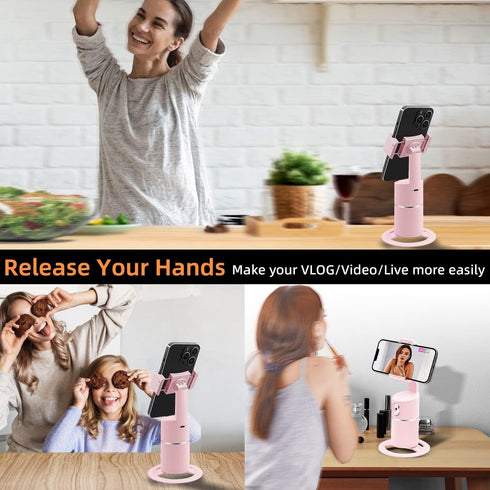 Mcbazel Auto Face Tracking Tripod for Live Vlog Streaming, 360° Rotation, Rechargeable Battery, Pink Phone Camera Mount