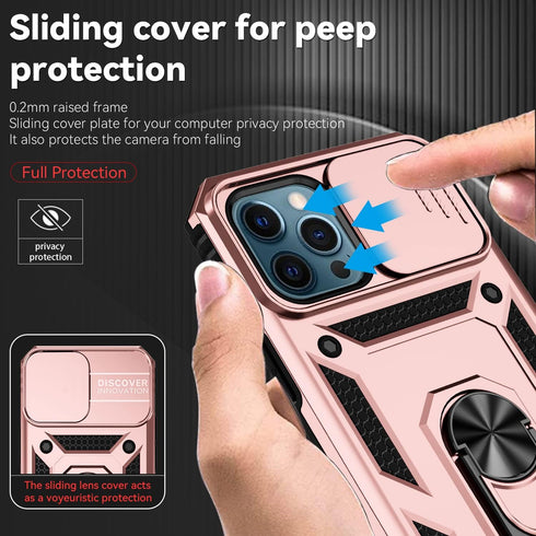 iPhone 12 Pro Max Case with Camera Cover & Kickstand, Slide Lens Protection + 360° Rotate Ring Stand, Impact-Resistant, Shockproof, Protective Bumper,Cases for iPhone 12 pro max Rose Gold