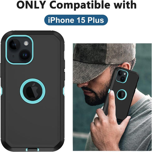 for iPhone 15 Plus Case, with Built in Screen Protector Heavy Duty Drop Protection, Full Body Rugged Shockproof Dust Proof Protective Phone Cover for Apple iPhone 15 Plus 6.7”