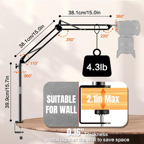 Taisioner Overhead Camera Mount Phone Holder for TikTok Live Streaming Desk Stand Flexible Camera Arm Tabletop Mount