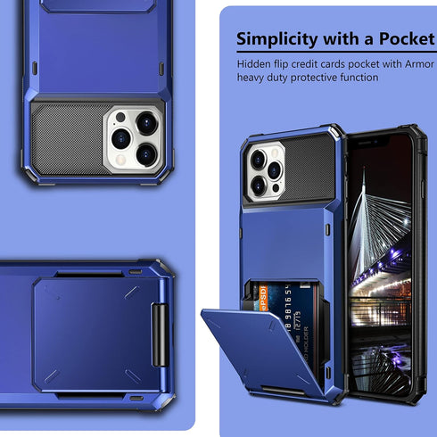 Vofolen Wallet Case for iPhone 13 Pro Max, 4-Card Holder ID Slot, Anti-Scratch Dual Layer Hybrid TPU, Navy