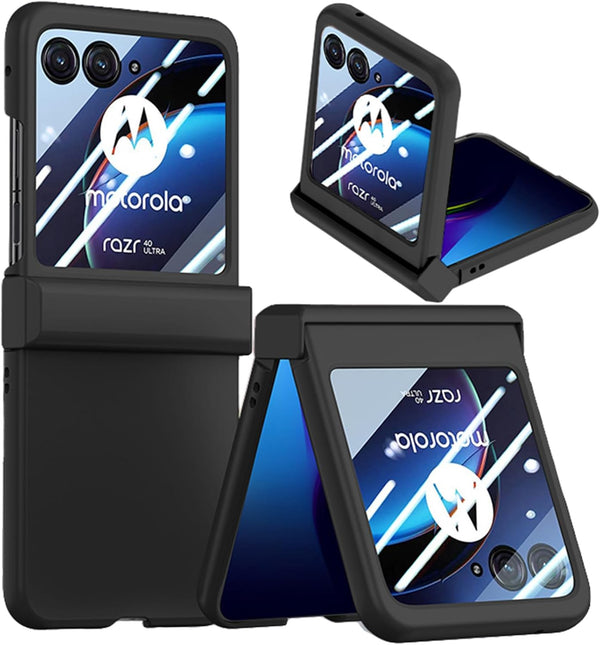 Shop Motorola Razr+ 2023 Case - Slim Hard PC Cover with Integrated Glass Screen Protector & Hinge Protection - Black.