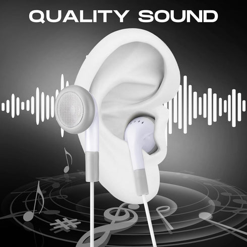 Kanayu 100 Pack Bulk Earbuds, Kids Classroom Ear Buds, School Earphones, Individually Bagged, White