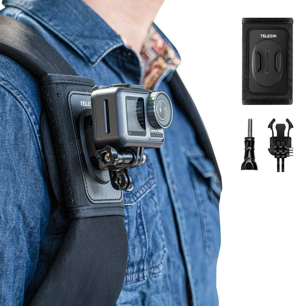 TELESIN Backpack Mount Clip for GoPro Max, Go Pro Hero 12 11 10 9 8 7 6 5, DJI Action 3 4, Insta360 X3 GO3 Ace Pro Bike
