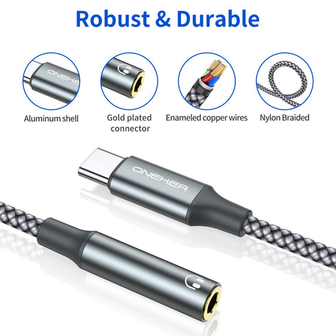 USB Type C to 3.5mm Headphone Jack Adapter, (2-Pack) USB C to Aux Female Audio Dongle for iPhone 15 and Samsung