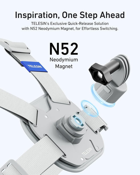 TELESIN 13 12 11 10, Insta360 X5, 6 5 Magnetic Chest Mount Quick Release Harness Strap Mount with Thick Cushion