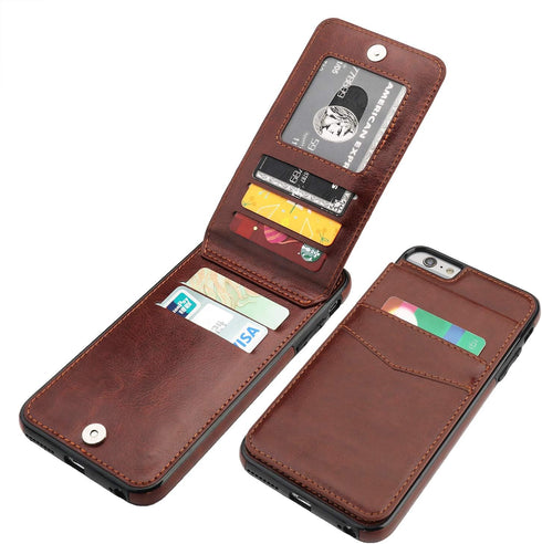 KIHUWEY iPhone 6 Plus/6S Plus Case Wallet with Credit Card Holder, Premium Leather Magnetic Clasp (Brown)
