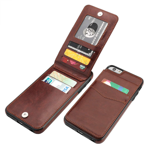 KIHUWEY iPhone 6 Plus/6S Plus Case Wallet with Credit Card Holder, Premium Leather Magnetic Clasp (Brown)