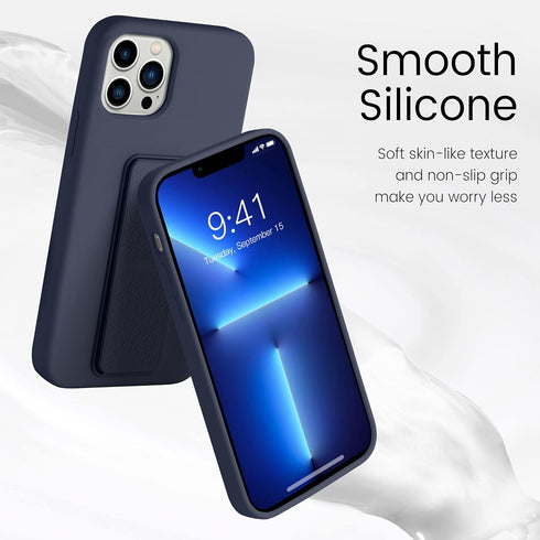 LAUDTEC Silicone Kickstand Case for iPhone 13 Pro, Vertical and Horizontal Stand with Hand Strap (Blue)