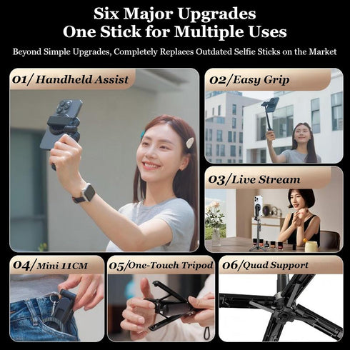 Huiteng XR 4-in-1 Magnetic Pocket Selfie Stick, Magnetic Selfie Stick for iPhone with Rechargeable Remote, Portable