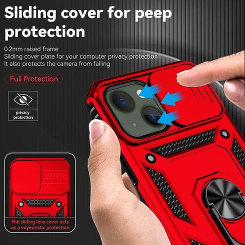 SunStory iPhone 13/14 Case (Red) - Military-Grade, HD Screen Protector, Slide Camera Cover & Kickstand.