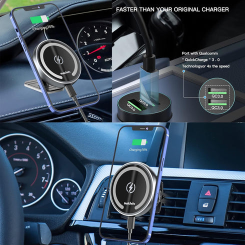 Magsafe Car Mount Charger for iPhone 12/13/14/15/16 - Magnetic Wireless Charging with Fast 36W QC 3.0 Adapter