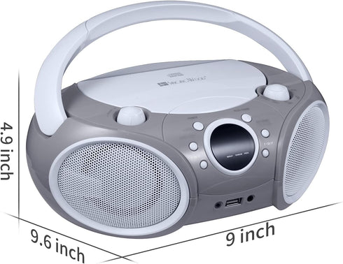 SINGING WOOD 030BTL Portable Boombox, Bluetooth, USB, AM/FM Radio, AUX-Input, Foldable Handle, LED Light (Space Grey)