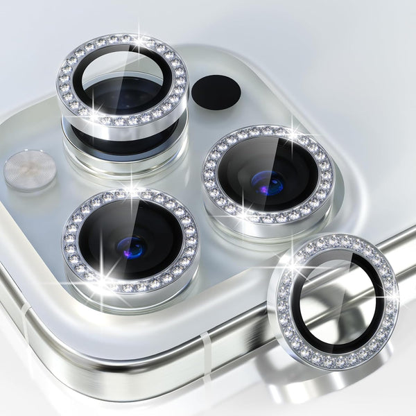 Choiche Camera Lens Protector for iPhone 15 Pro/Pro Max, Bling 9H Tempered Glass Cover with Metal Ring Decoration