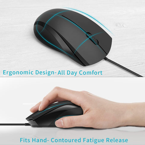Rapoo Silent Wired Mouse, 1000 DPI Optical Computer Mouse with 5ft Cord, Quiet Button for Laptop, Chromebook, Mac,