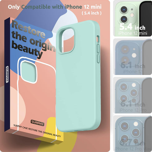 SURPHY Silicone Case Compatible with iPhone 12 Mini, Liquid Silicone Phone Case with Microfiber Lining (Mint Green)