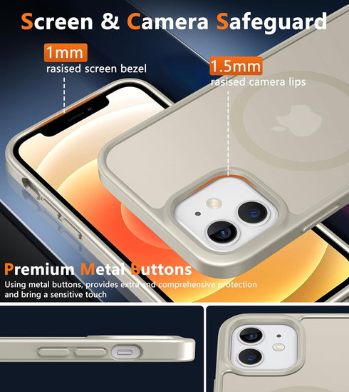 FNTCASE Magnetic Matte Textured Case for iPhone 12, Off White, Military Grade Drop Protection Translucent Cover