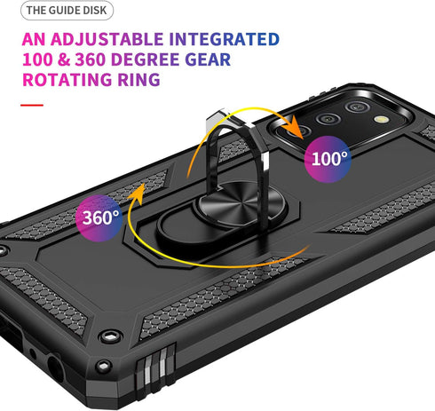 Samsung A02s Case with HD Screen Protector, Military-Grade Kickstand Holder, Shockproof Cover for Galaxy A02s, Black
