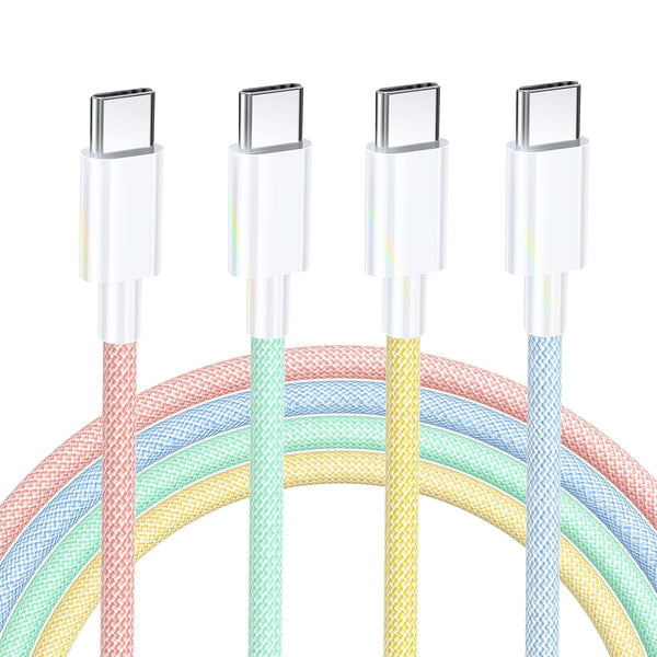 4 Pack USB C Cable, 6FT 60W USB C to USB C Charger Cable, Braided Colorful Type C Fast Charging Cord for iPhone