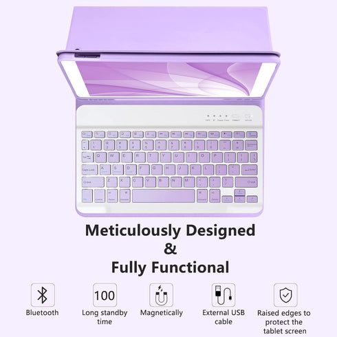 Keyboard Case for iPad 10.2" 9th/8th/7th Generation, Purple, with Detachable Bluetooth Keyboard and Pencil Holder