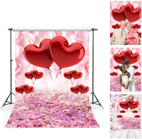 Valentine's Day Love Heart Photography Backdrops, 5x7ft Pink Rose Flowers Wedding Photo Background