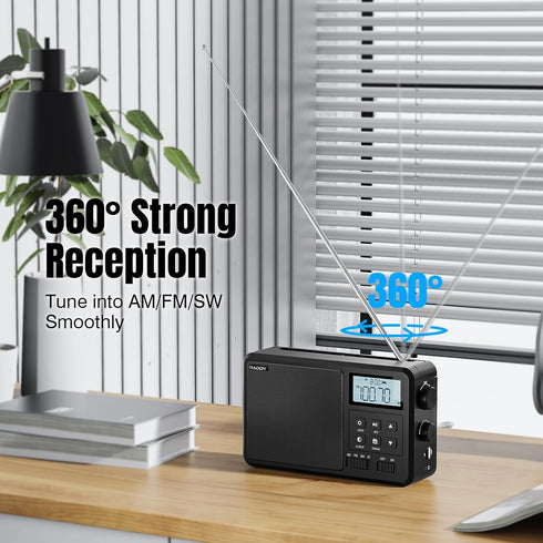 Raddy RF206 Digital AM FM Shortwave Radio, Portable Receiver with 8W Speaker, Battery Powered for Home & Gift