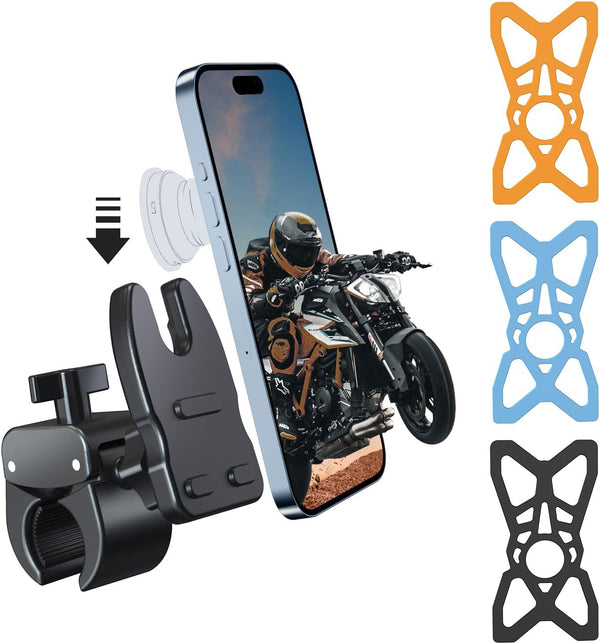Bike Phone Holder Socket Mount for Treadmill Handlebar, Motorcycles, Scooters, Compatible with Phones 3.7" to 7"