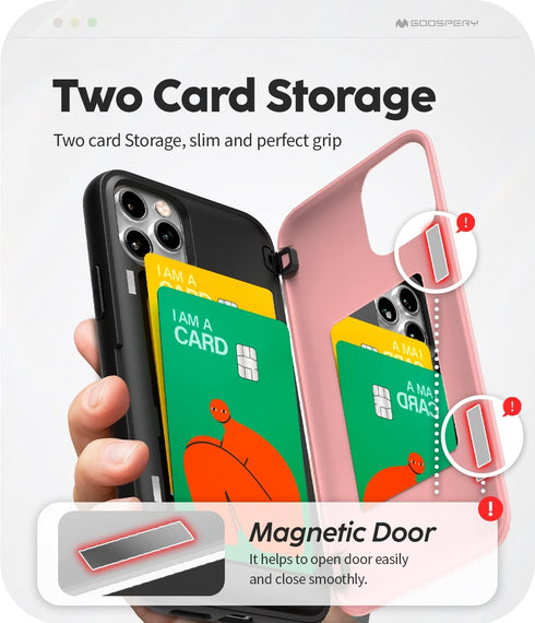 GOOSPERY iPhone 11 Pro Wallet Case, Protective Dual Layer Bumper Phone Case with Card Holder, Pink