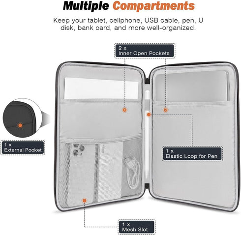 MoKo 12.9 Inch Tablet Sleeve Bag, Waterproof Carrying Case for iPad Pro M4 & Air M2 2024, Galaxy Tab S8+/S9+ (Dark Gray)