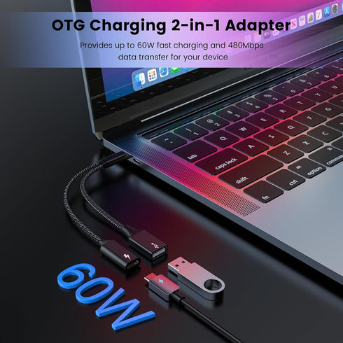 USB C OTG with Charging Adapter, USB C OTG Splitter with 60W PD Fast Charge for Steam Deck, Galaxy S22, Switch