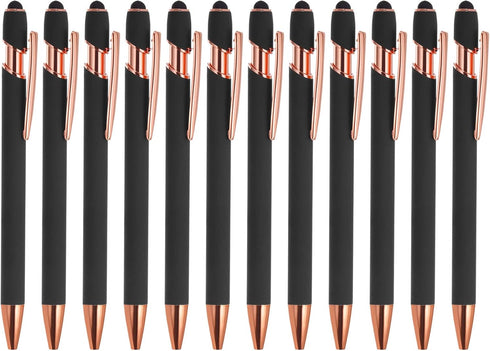 PATIKIL Ballpoint Pen with Stylus Tip, 12 Pack 2 in 1 Metal Pen, Black Ink 1.0mm Medium Point
